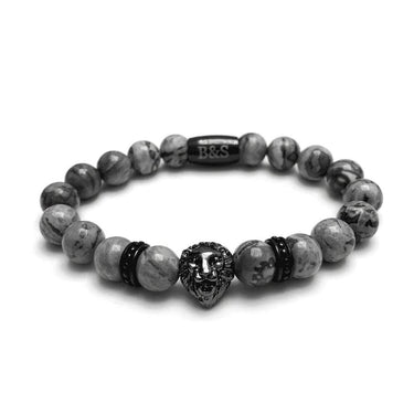 Man Bracelet - Men’s Beaded Bracelet - Black Lion & Grey Stones Bracelet - Men’s Bracele Bracelet XS (14-15cm) Brother & Sisters